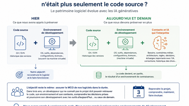 Avec l’IA générative, le code source et l’environnement de développement suffisent-ils encore ? Réflexion sur le contexte, Git et le patrimoine logiciel.